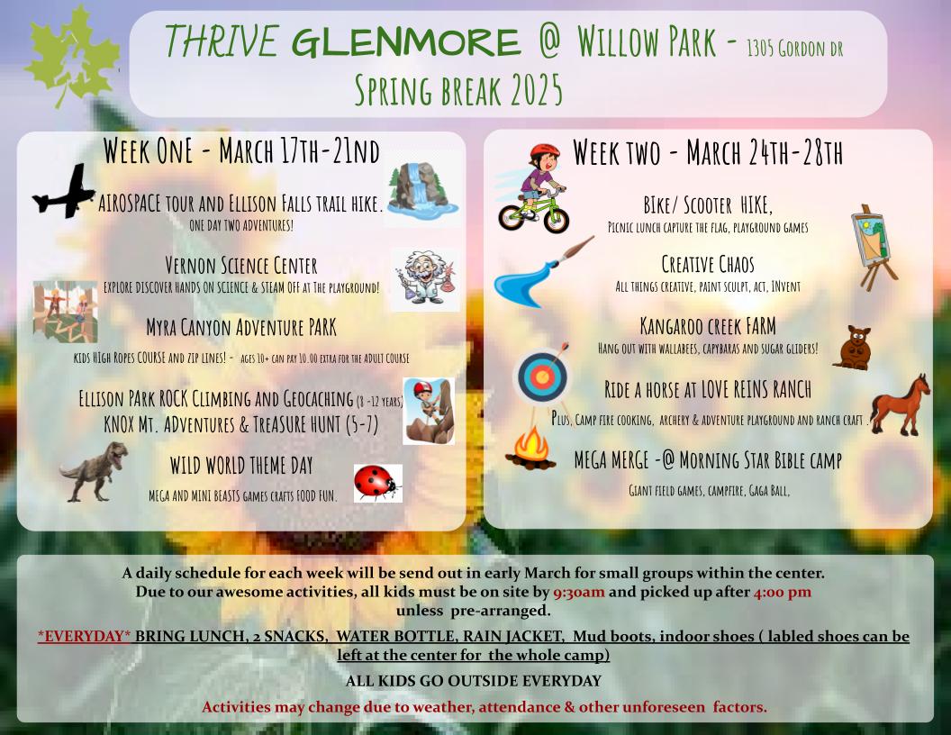 Spring Break Day Camp 2025 Kelowna Glenmore T﻿hrive Kids Canada